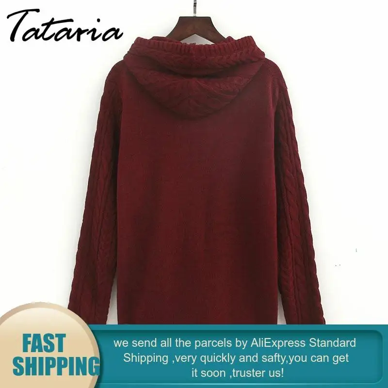 Зимний вязаный свитер с капюшоном для женщин длинным рукавом Женский