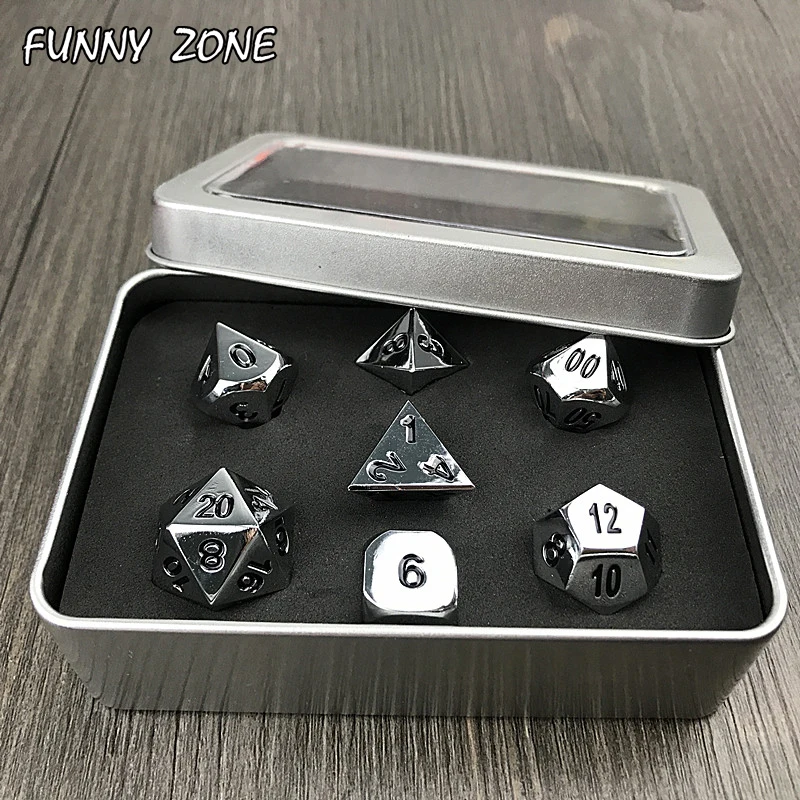 7pcs Metalic RPG Dice set d4 d6 d8 d10 d% d12 d20 side Digital funny Game with Box dnd board game dice | Спорт и развлечения