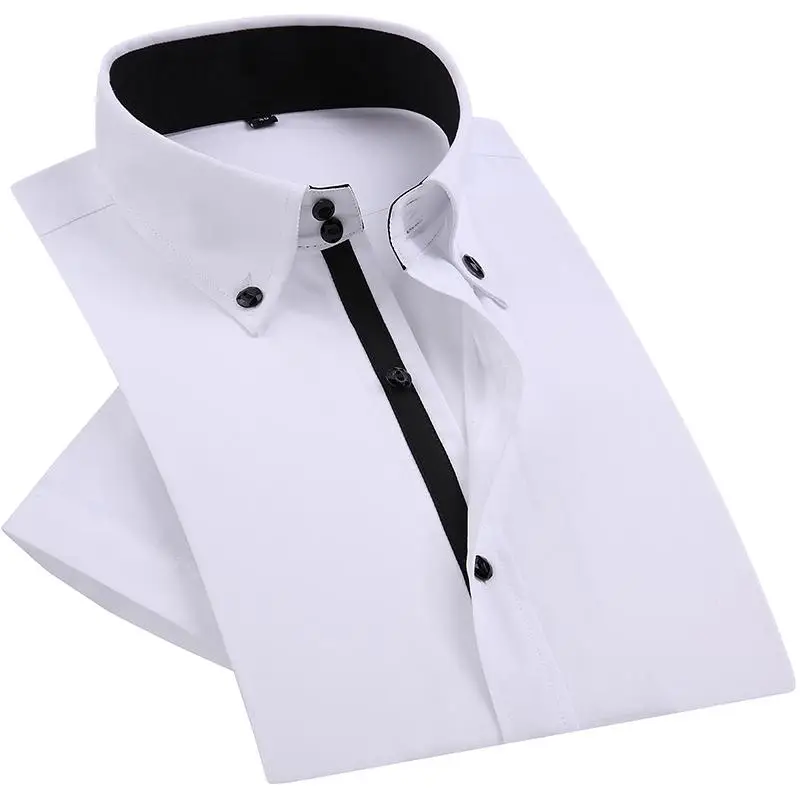 

Летняя мужская классическая рубашка с пуговицами со стразами, Повседневная белая Роскошная приталенная стильная деловая рубашка с коротки...