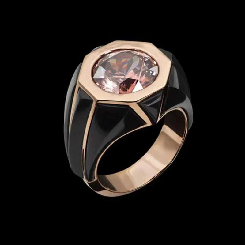 

Fashion Pink Stone Wedding Rings for Women Geometric Cubic Zircon Black Dripping Oil Rose Gold Finger Party Jewelry Z3P815