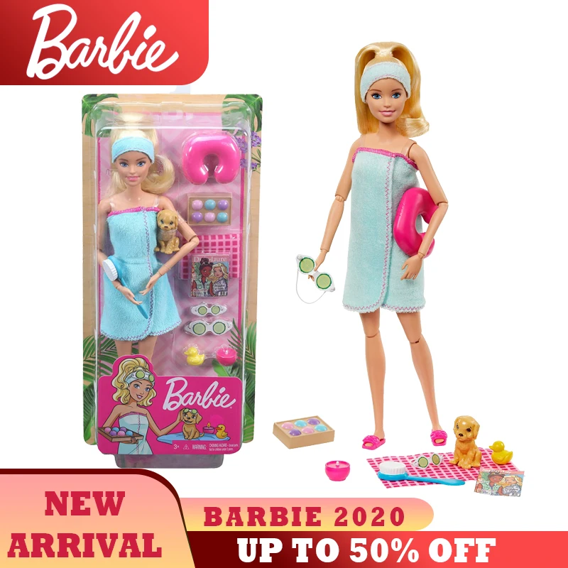 

Оригинальные фирменные игрушки Барби Кукла для ванны со дня спа щенок шарнирный GJG55 прекрасные аксессуары для светлой Девушки Детская игру...