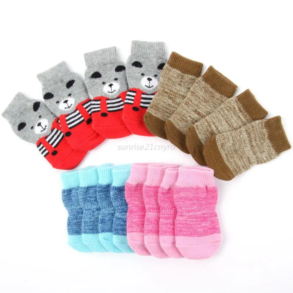 

4pcs Pet Socks Small Dog Winter Warm Soft Socks Anti-slip Cotton Knit Skid Bottom Winter Shoes Socks for Pets Dog Accessories