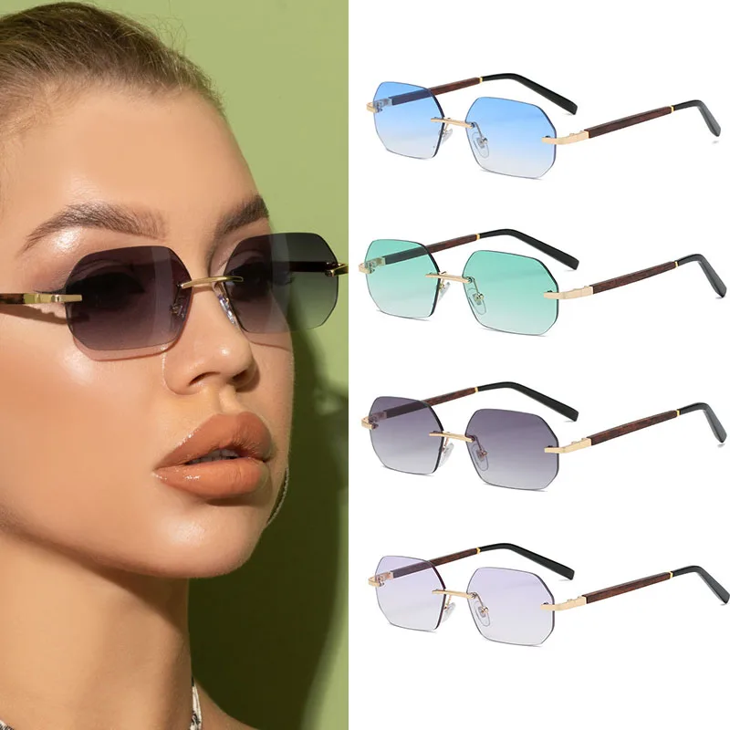 Женские солнцезащитные очки Модные полигональные без оправы женские