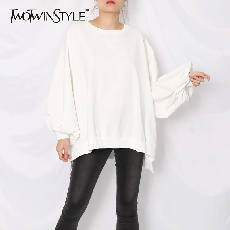 Женская Повседневная Толстовка TWOTWINSTYLE белая свободная толстовка с круглым