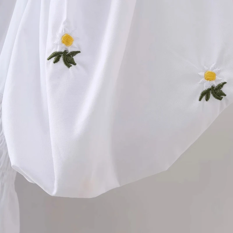 

Summer Women Flower Embroidery Square Collar White Midi Dress Female Lantern Sleeve Clothes Leisure Lady Loose Vestido D7999