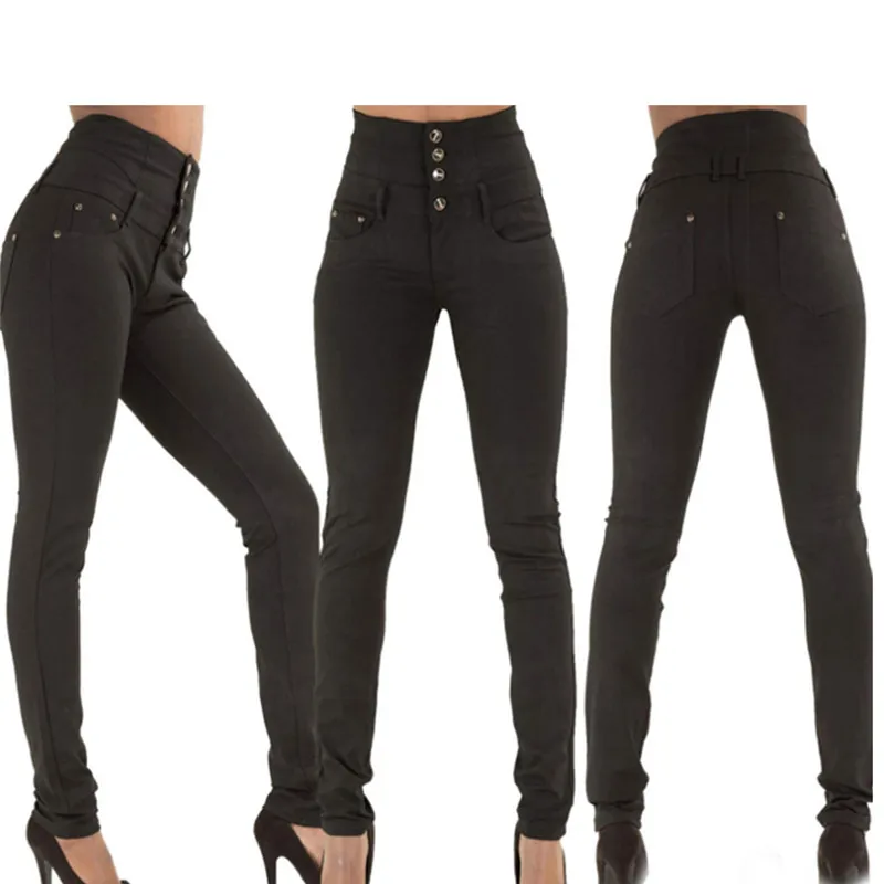 

Vintage Jeans Women High Waist Button Stretch Skinny Denim Female Pencil Pant Ankle-Length Slim Trouser Femme Pants