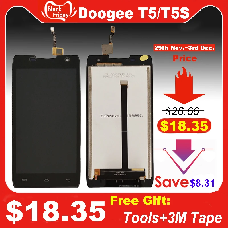 Для Doogee T5 T5 Lite ЖК-дисплей+ кодирующий преобразователь сенсорного экрана в сборе панель цифровая Замена 5,0 дюймов T5S 1280x720P+ Бесплатные инструменты