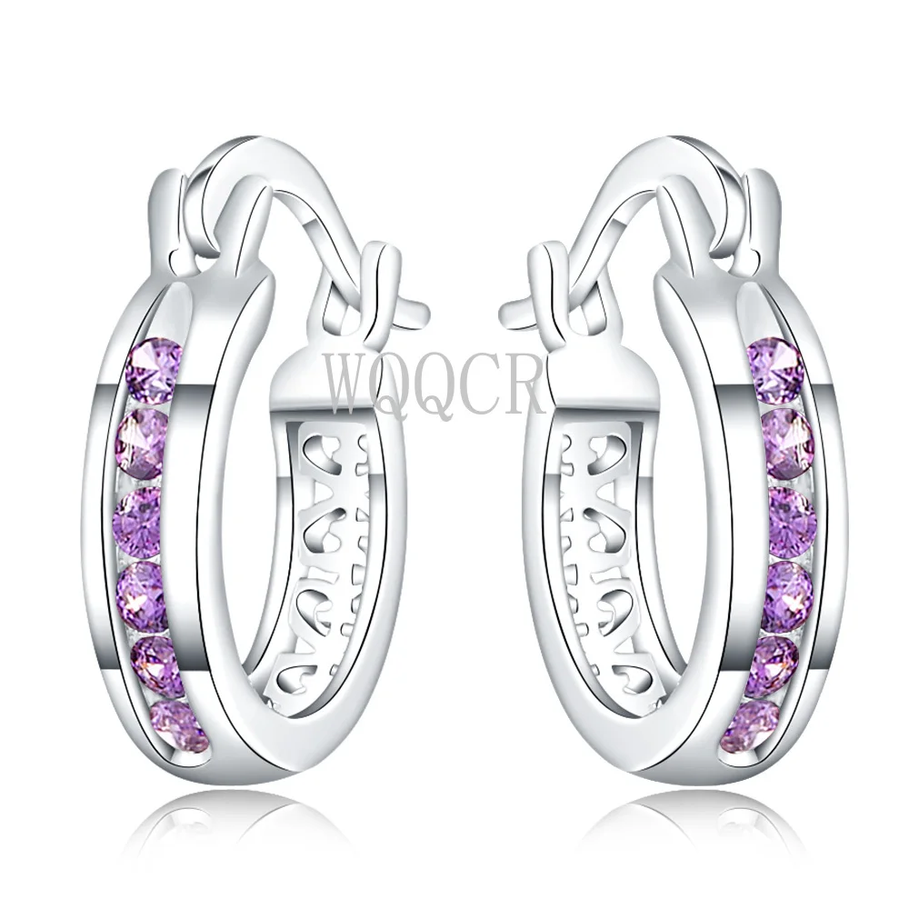 Модные серьги из стерлингового серебра 925 пробы с цветным фиолетовым цирконием