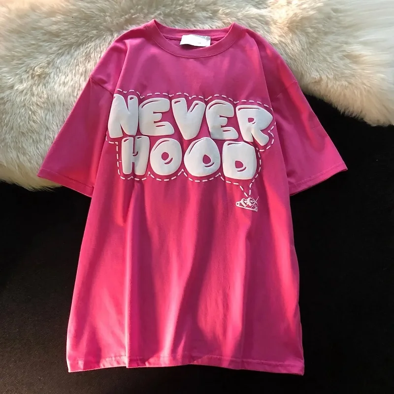 

loose hip-hop tshirt retro female letter printing game park suit sweet y2k Oversized High street punk top T-shirt short-sleeved