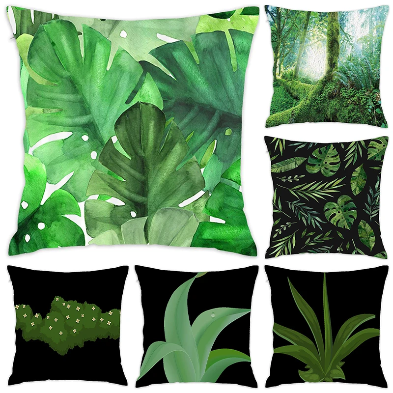 

[Douladou] Green Plants Flowers Pillow Case Polyester Decorative Pillowcase Forest Throw Pillow Case Cushion Cover 45x45CM