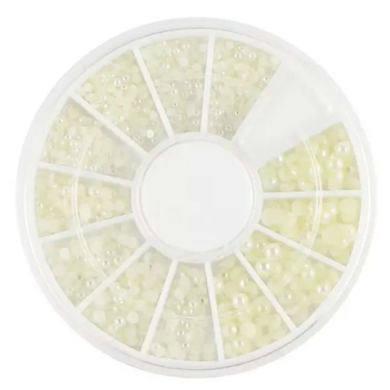 Стразы с плоским дном для маникюра и дизайна ногтей белые полукруглые в 1 коробке