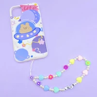 love heart smile face beaded chian phone strap hang rope girls phone charm anti lost lanyard for women summer accessories