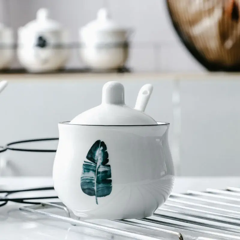 Керамическая банка для приправ кухонная посуда из трех предметов коробка