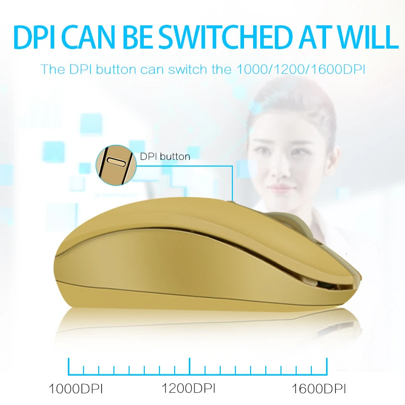

CHYI Wireless Mini Portable Computer Mouse Ergonomic Usb Optical Mause Small Silent Gold PC Mice for Home/Office Laptop Macbook