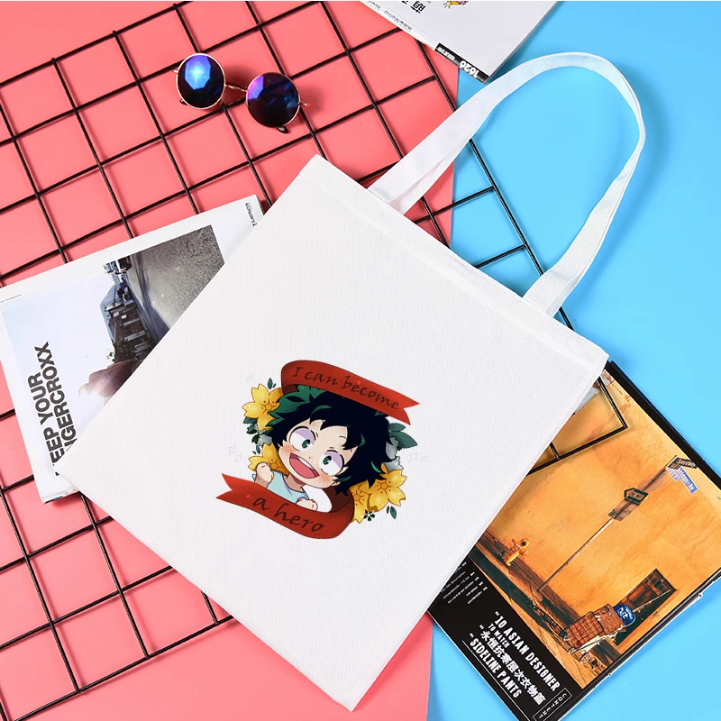 

My Hero Academia Shopping Bags Tote for Women Canvas Ecobag Designer Handbags Customizable Bag Women's Korean Shopper Printed