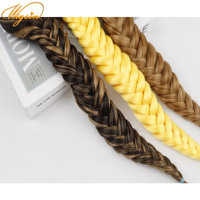 

WIGSIN Synthetic Braid Plaited Fishbone Drawstring Ponytail Clip in Hair Extension Black Blonde Fishtail Hairpiece for Women