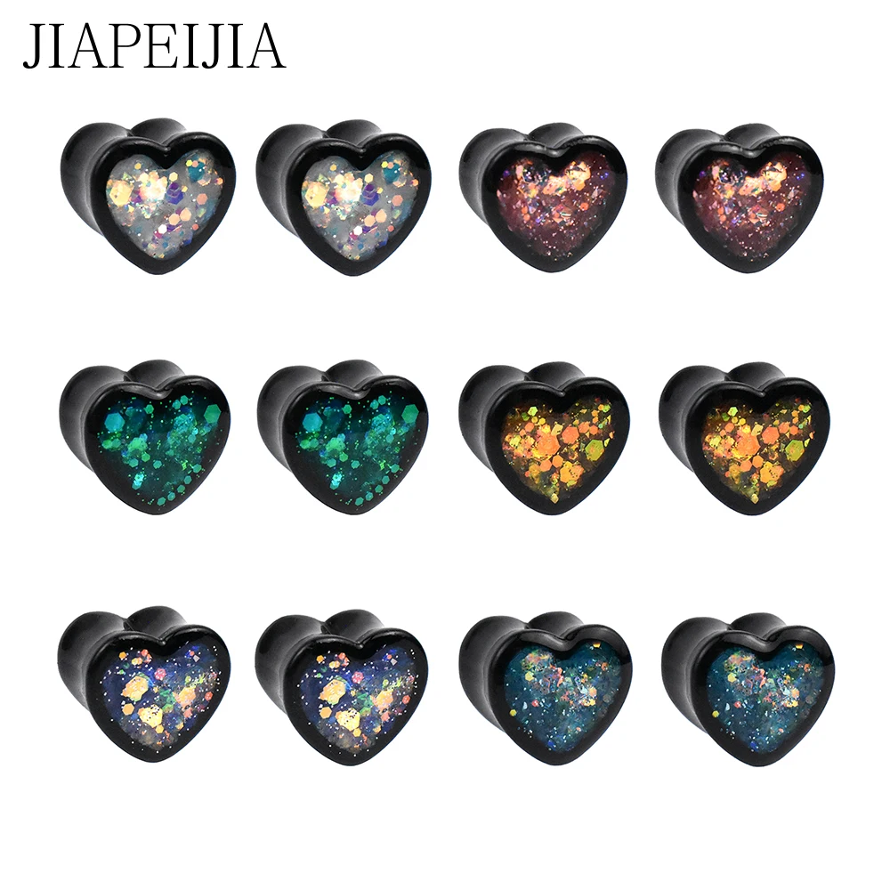 

6-25mm Multicolor Paillette Heart-shaped Acrylic Ear Plugs Tunnels and Gauges Ear Stretcher Expander for Women Men Body Piercing