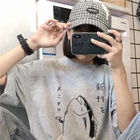 Летняя Милая забавная Милая Базовая футболка с рисунком рыбы в японском стиле Харадзюку Топы Ulzzang дикая винтажная свободная шикарная повседневная женская футболка
