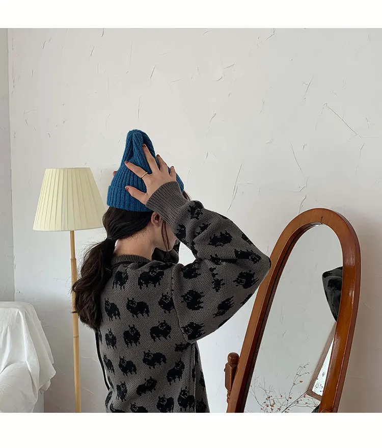 

2020 new Fashion knitted Crew neck Korean sweater women Loose Leisure Cartoon embroidery sheep Long sleeve Kawaii pink Hot sale