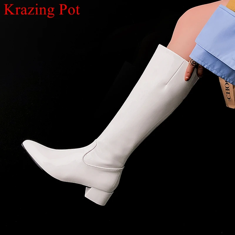 Superstar/женские сапоги до колена из лакированной кожи с острым носком на среднем