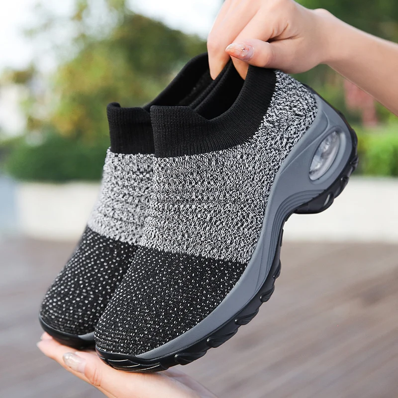 

New Air Cushion Women Flats Shoes Lightweight Women Sneakers Fashion Breathable Mesh Casual Shoes Slip-on Walking Sneakers 2020