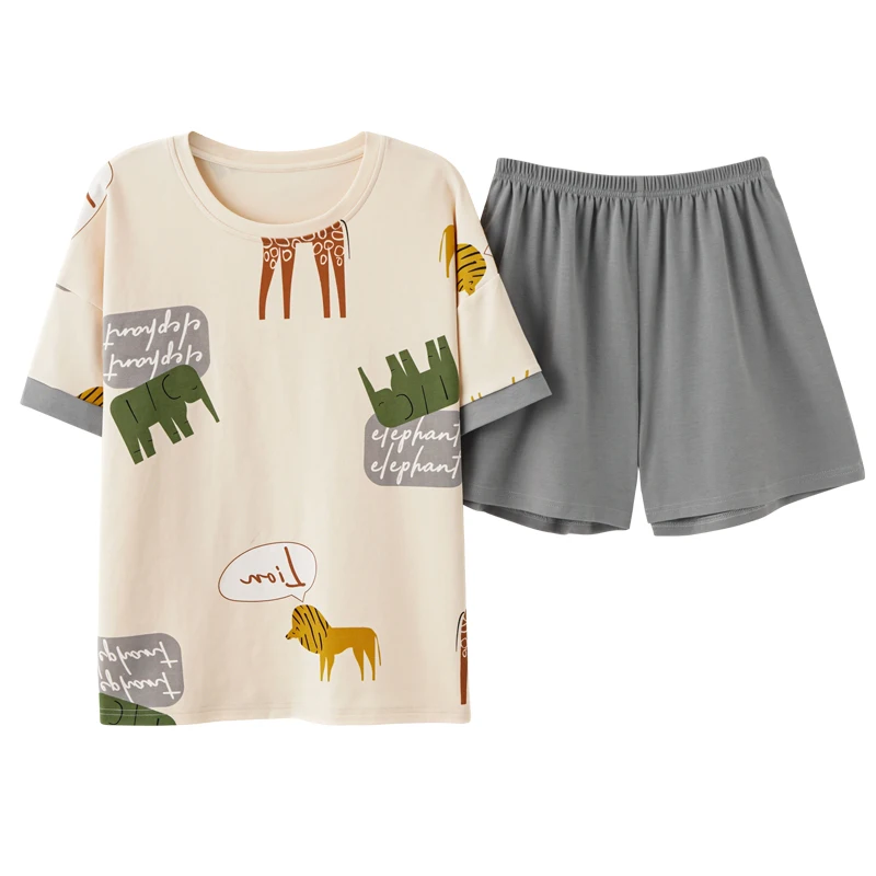 

Cute Animal Print Couple Short-sleeved Round Neck Plus Size Home Wear Women's Cotton Summer Casual Comfortable Soft Sleepwear