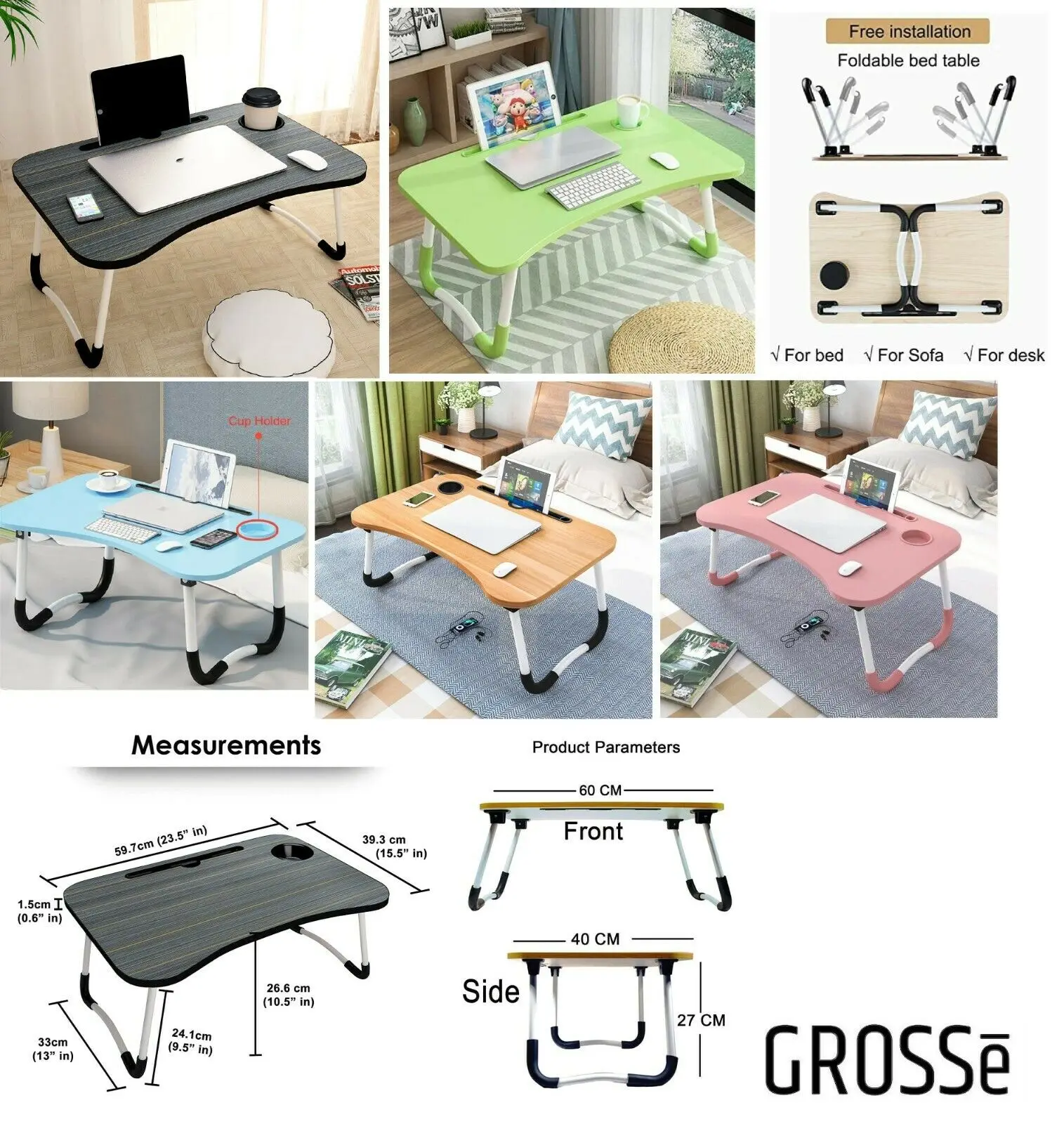 

Folding Laptop Bed Tray Table Portable Lap Desk Notebook Breakfast Cup Slot UK