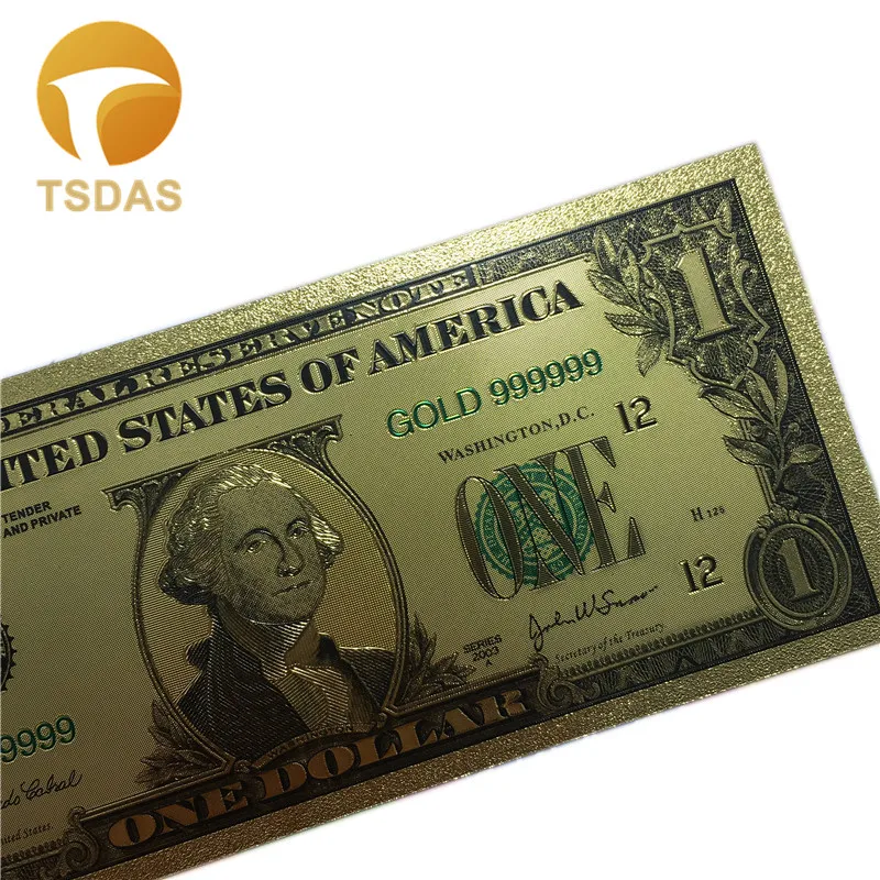 Новейший цвет США золотые банкноты $1 доллар валюта Америка золотой для домашнего