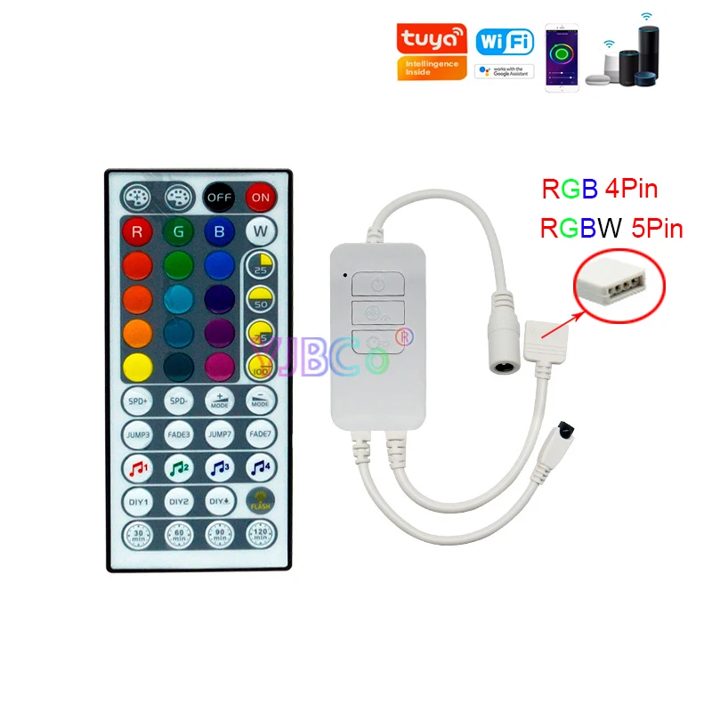 

RGB/RGBW Tuya WiFi LED Controller&44keys IR Remote Voice Control backlight Lighting Build Mic work with Alexa Echo/Google Home