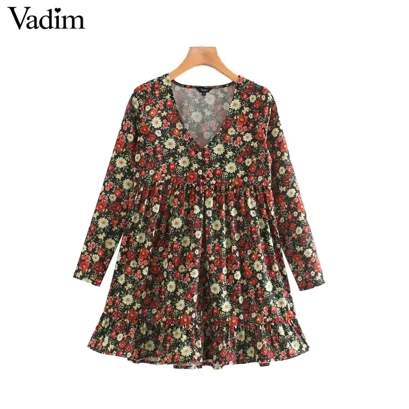 Vadim женское шикарное мини платье с цветочным узором длинным рукавом прямое