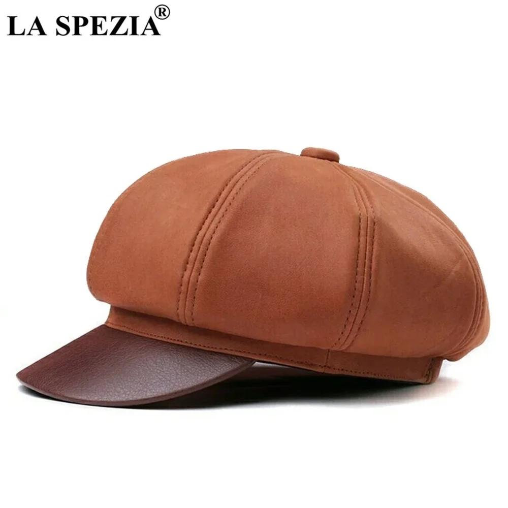

Women Leather Hat Octagonal Cap Genuine Leather Newsboy Caps Men Casual Real Leather Luxury Brand Classic Eight Piece Hats