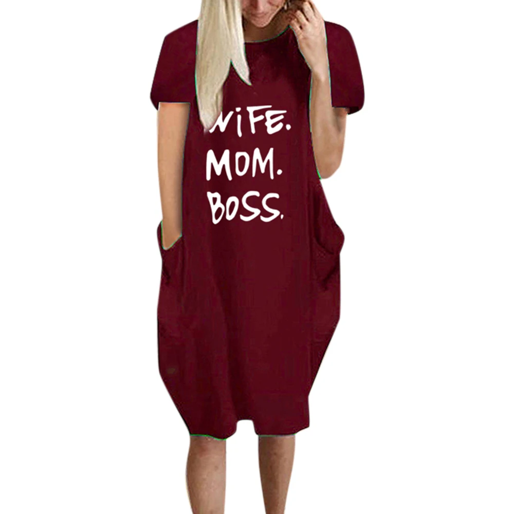 

Женское платье с буквенным принтом VICABO, платье-футболка с коротким рукавом и вырезом лодочкой, свободное женское платье с буквенным кармано...