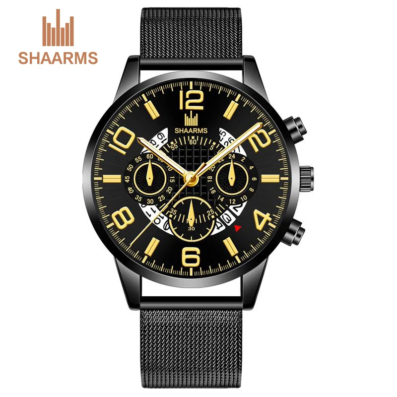 SHAARMS мужские модные часы Роскошные ультра тонкий сетчатый ремешок повседневные