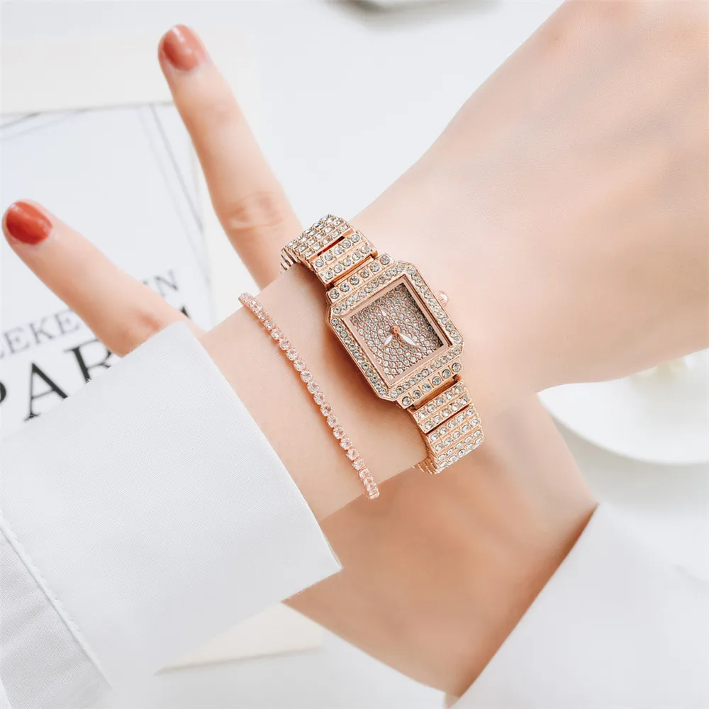 Часы женские кварцевые из нержавеющей стали розовое золото бриллианты небольшой