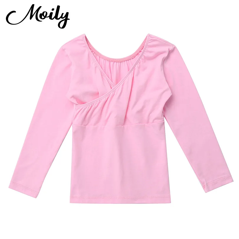

Little Girl Ballet Dance Gymnastics Top Outfit Apparel Solid Color Long-Sleeve V Neck Ballerina Kids Dance T-shirt Practice Wear