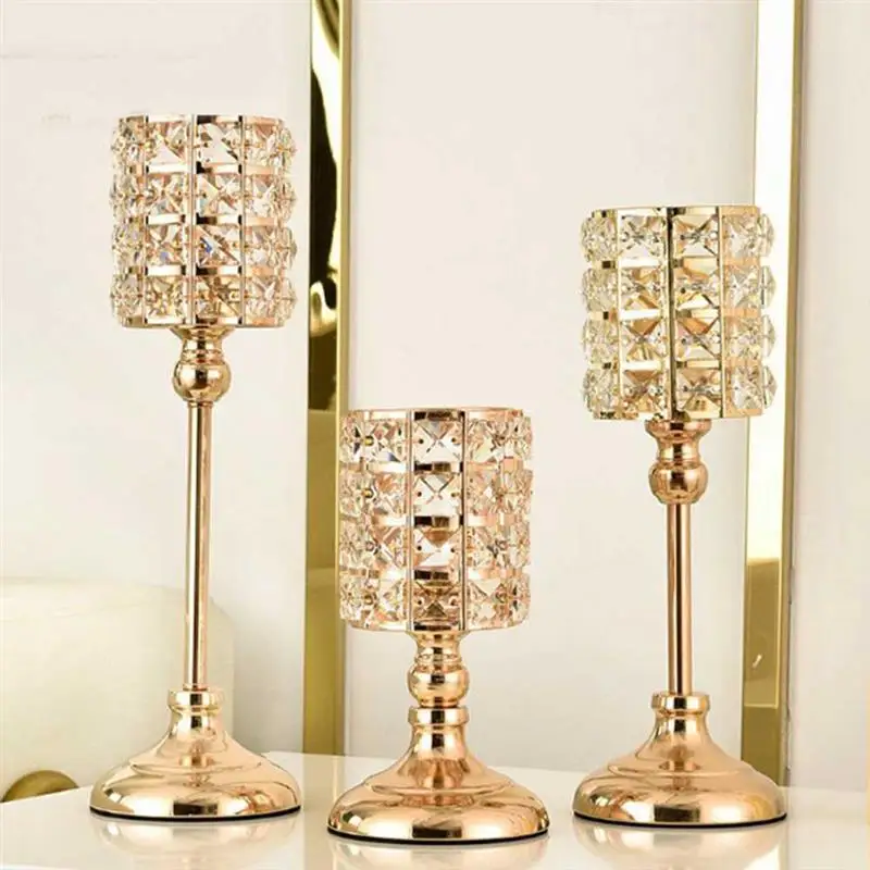 

Crystal Tealight Candle Holders Metal Glass Candlesticks Wedding Table Centerpiece Vase Party Home Decor