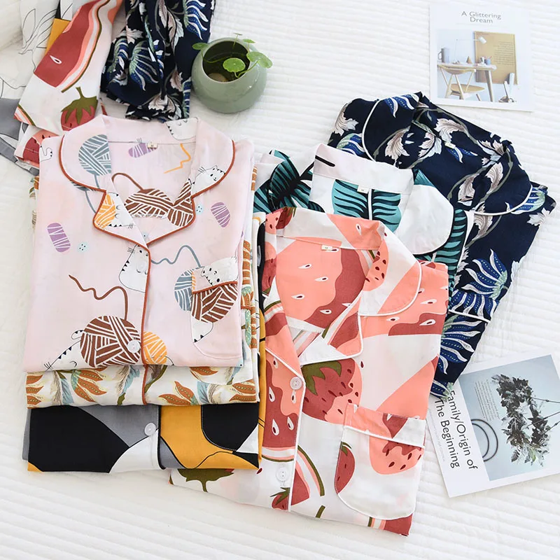 

Spring/summer/autumn Thin Large Size Viscose Flower Print Women Pajamas Suit, Long-sleeved Cardigan, Home Service Two-piece Suit