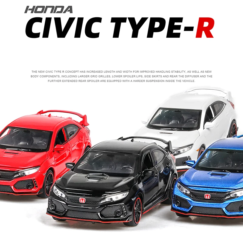 1:32, высокая имитация, Honda Civic, TYPE-R, сплав, модель автомобиля со звуком, светильник, коллекция автомобилей, игрушки для детей, взрослых, подарки