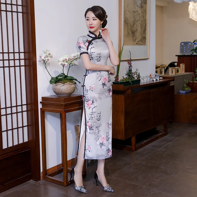 Cheongsam китайское платье винтажное с цветочным принтом женское традиционное