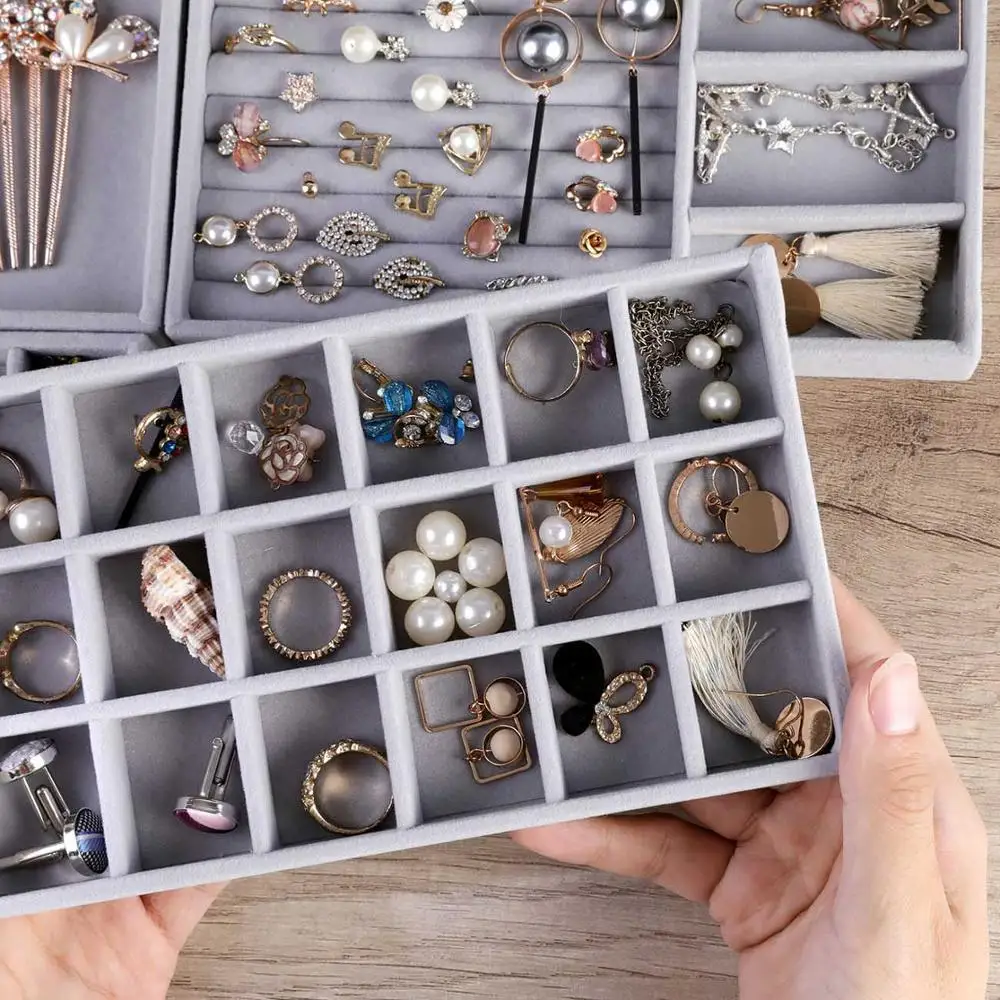 

4pcs/box jewelry storage box jewelry box velvet ring earrings earrings tray empty tray jewelry display stand jewelry storage box