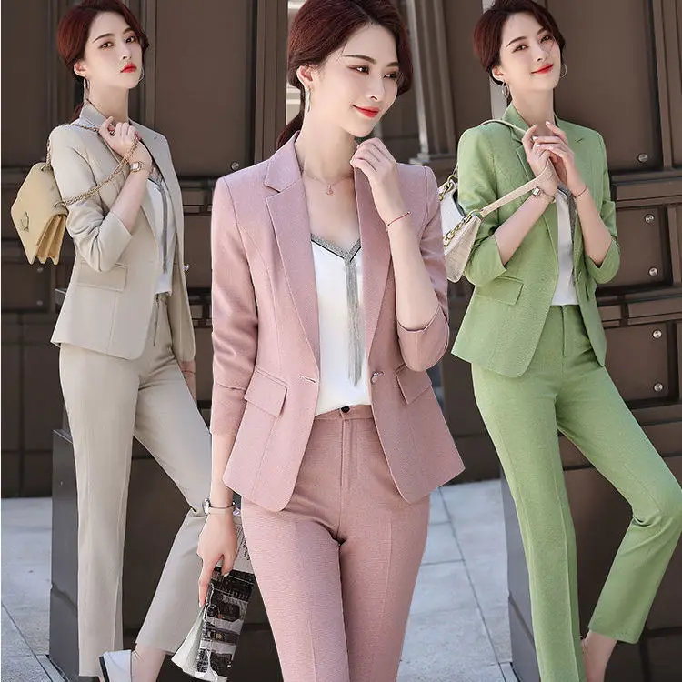 

2021new Spring And Autumn Professional Small Suit Women Jacket Short Top Workwear Slim Women's Sleeve Suit Professional Wear Set