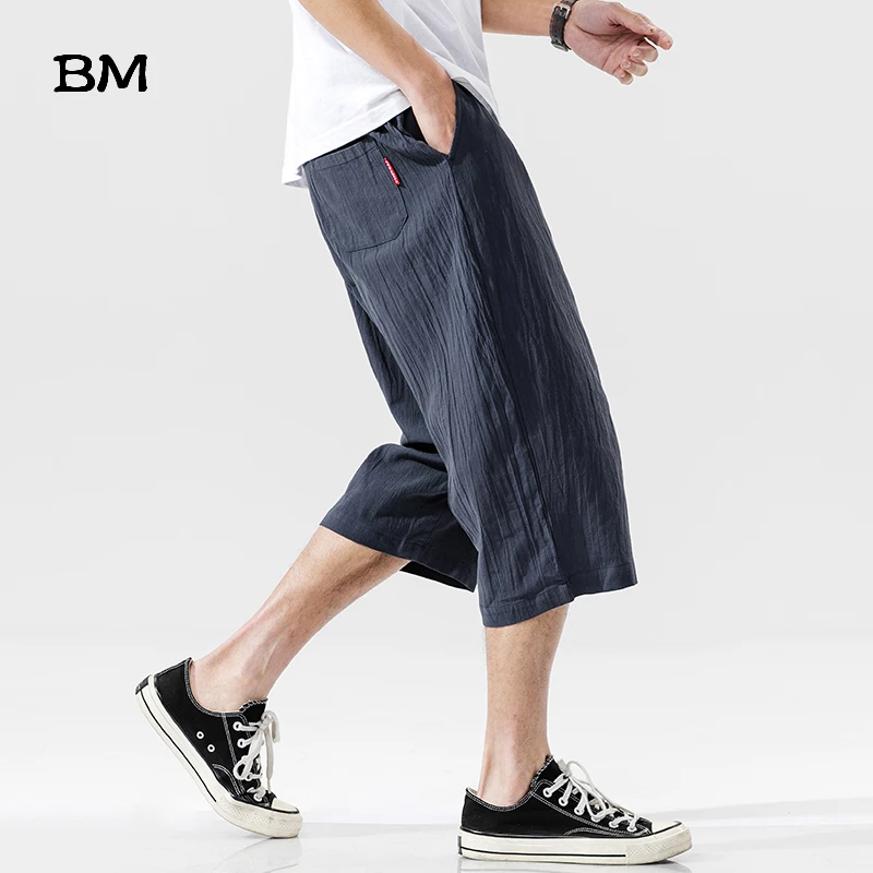 Брюки мужские льняные однотонные модные штаны в японском стиле повседневные
