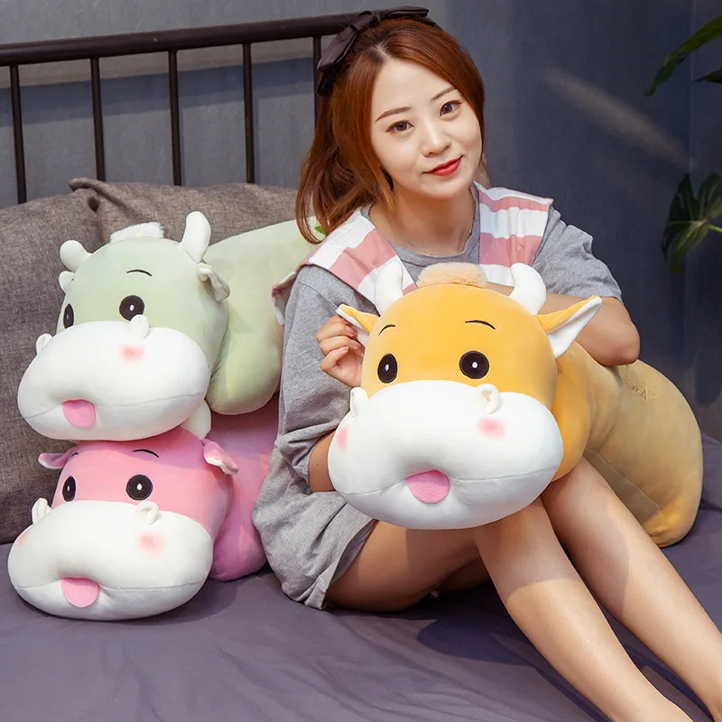 

1pc 70/90CM Cute Lying Cattle Plush Toys kawaii Stuffed Soft Animal Cow Pillow Sleeping Sofa Cushion for Children Kids Gift Doll