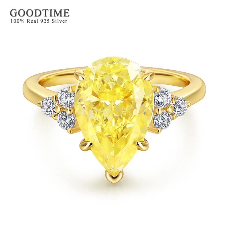 

Luxury Wedding Ring For Women Pure 100% 925 Sterling Silver Waterdrop Yellow High Carbon Gemstone Ring Valentine's Day Gift