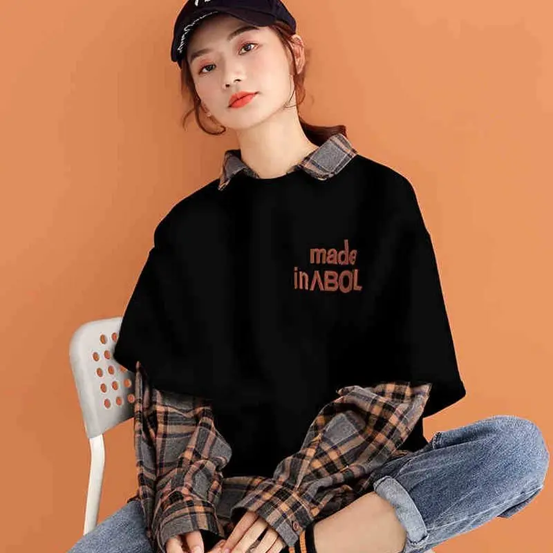 

Женский пуловер в Корейском стиле, свободная куртка из двух предметов с длинными рукавами, весенне-осенняя куртка