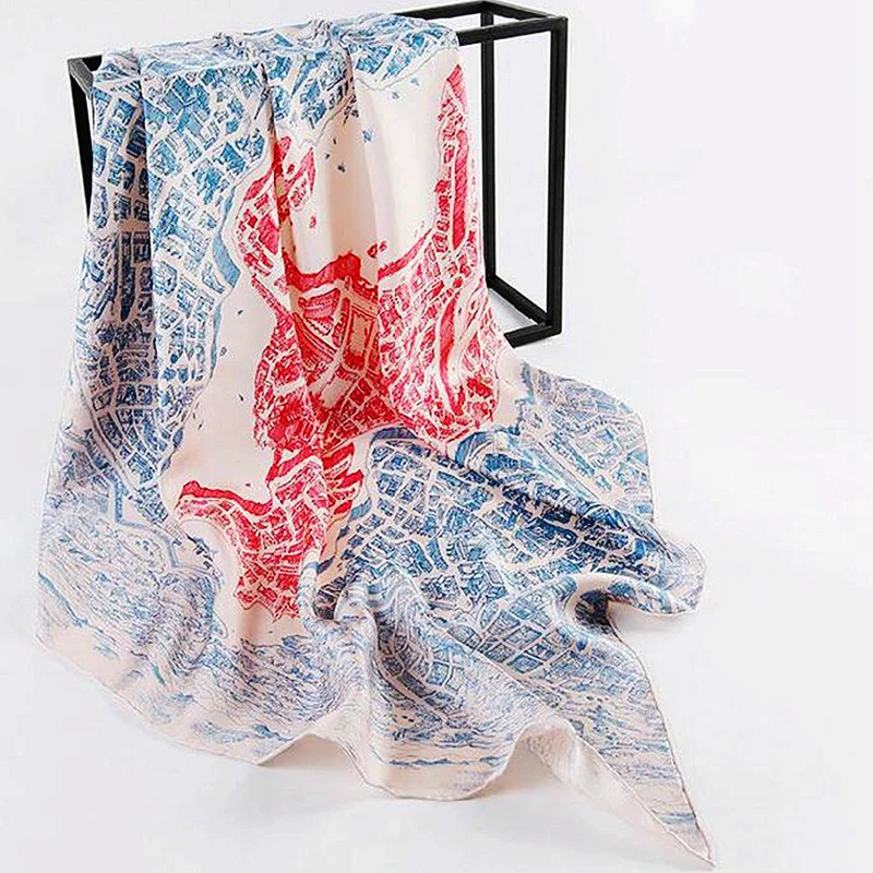 

100% Silk Scarf Women Classic Printed Square 107*107cm Handmade Hemming Elegant Scarves Neckerchief New Fashion