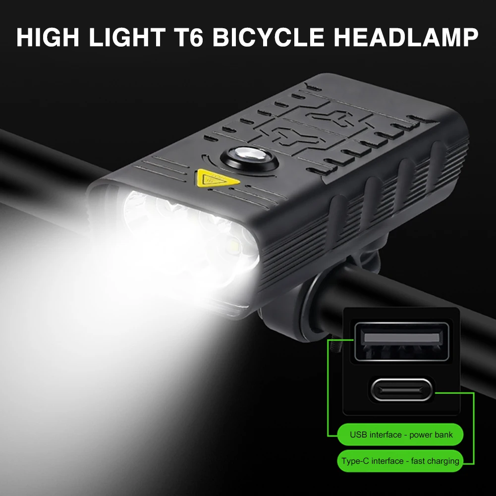 

10000mAh Bike Light USB Rechargeable 3000 Lumens Bike Headlight 5T6 LED Super Bright Flashlight Front Lights and Back Rear light