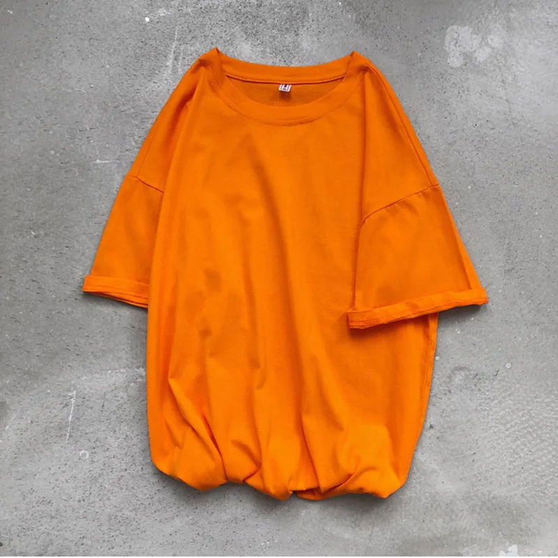 Однотонные хлопковые футболки с коротким рукавом для мужчин и женщин оверсайз