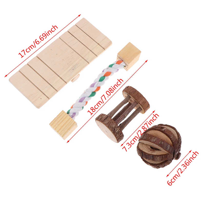 

Cute Natural Wooden Rabbits Toys Pine Dumbells Unicycle Bell Roller Chew Toys For Guinea Pigs Rat Small Pet Molars Supplies