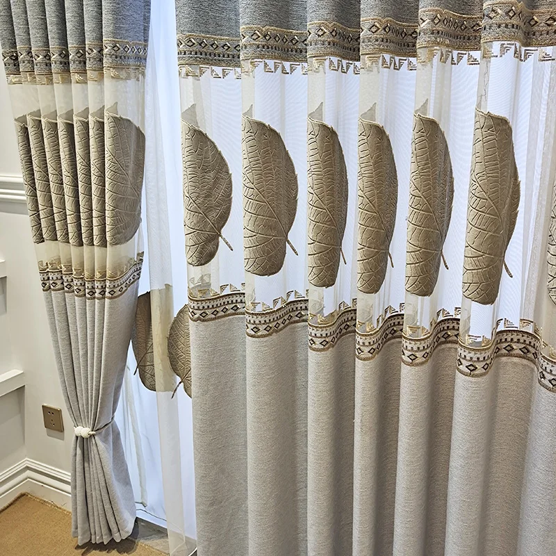 

New light luxury high-quality style Nordic simple modern shading hollow popular gray Curtains for Living Dining Room Bedroom